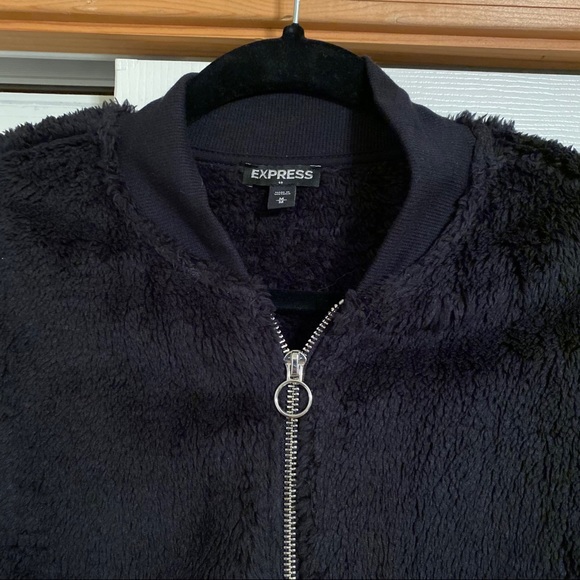 Express Black Sherpa Bomber Jacket - Picture 7 of 8